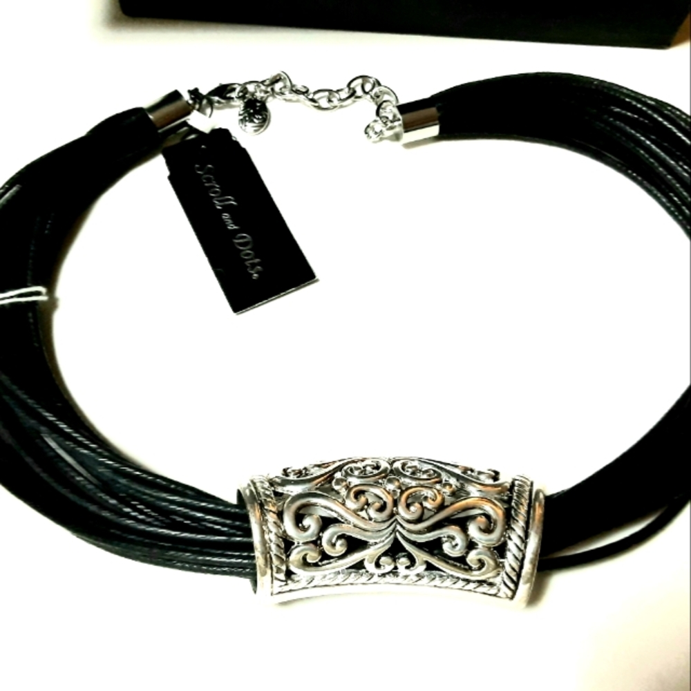 Scroll and Dots Silver Tone Choker Necklace